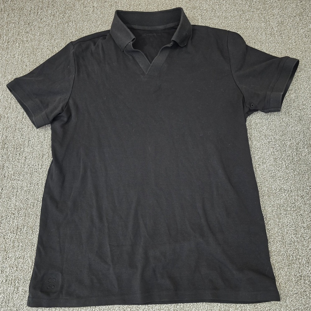 Co Thirty Six V Neck Polo Shirt Mens L Black Minimalist Preppy Casual‎